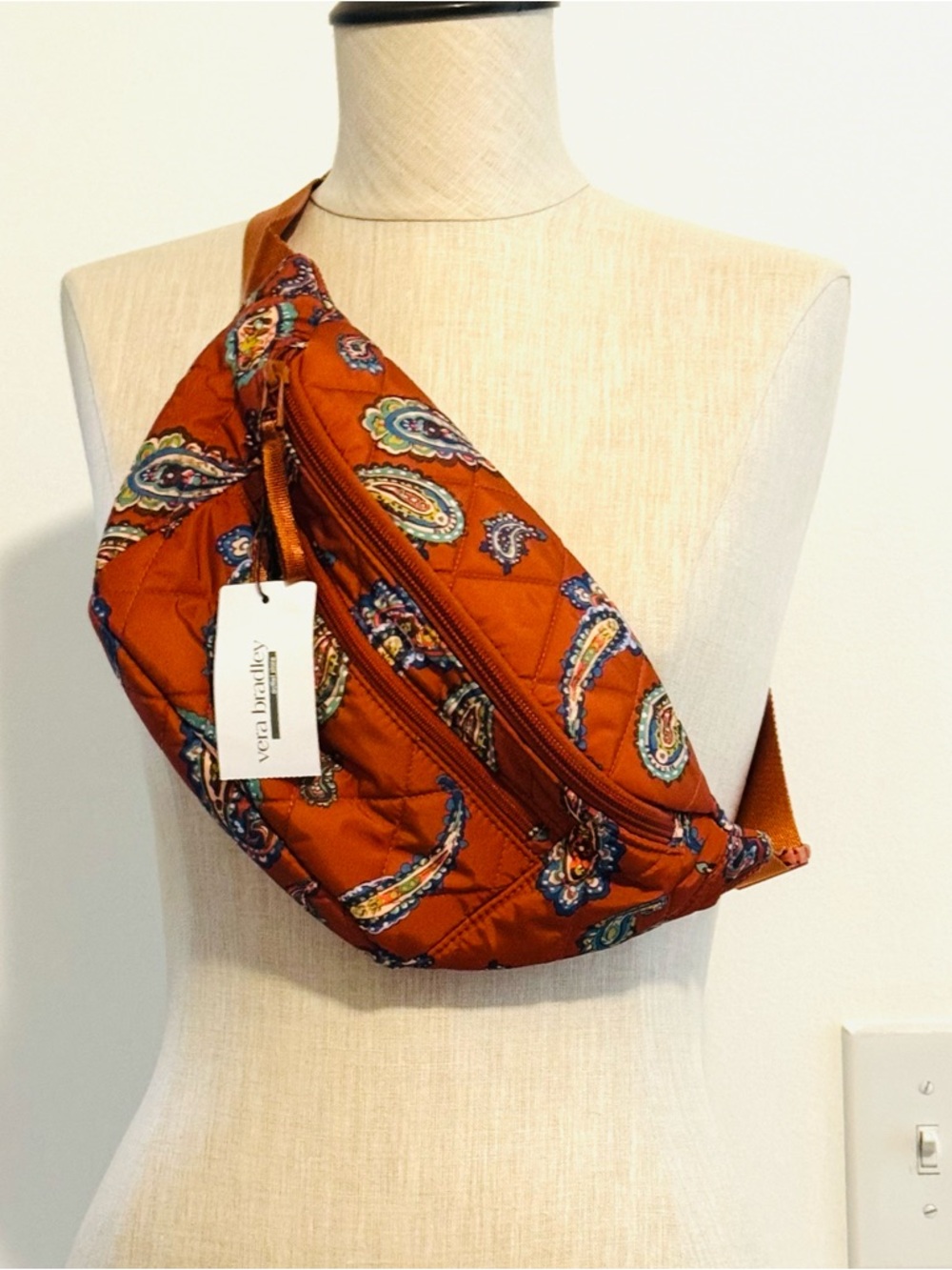 Vera Bradley Rust Orange Paisley Quilted Crossbody Belt Bag